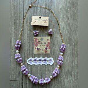 NWT - Made By Mama Stunning Purple Necklace and Earnings from Maui